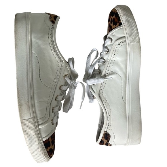 Ann Taylor White Leather Leopard Print Haircalf Fashion Sneaker Women's Sz 8.5 - Picture 8 of 8